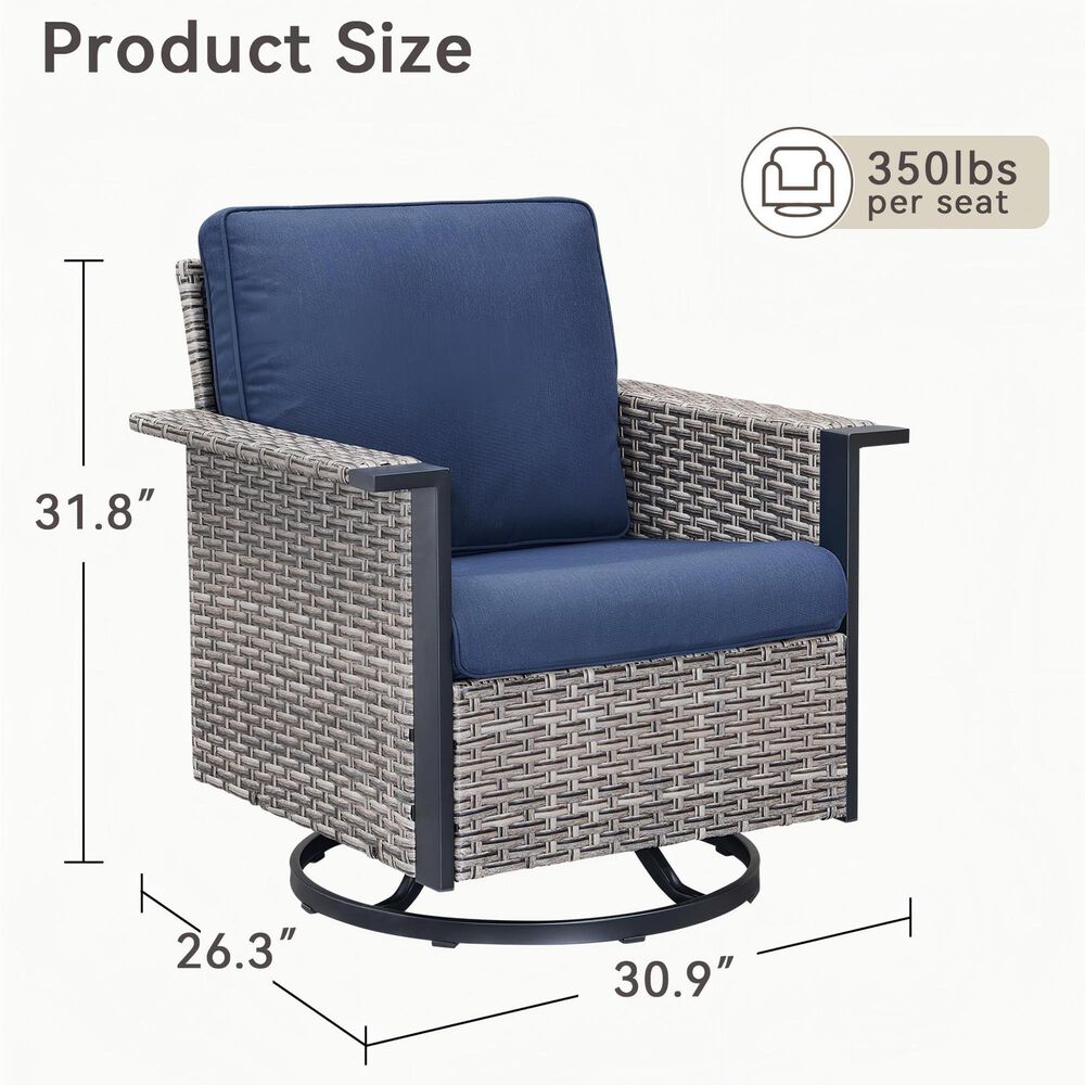 Sunwell Garden Patio Swivel Glider Chair with Square Armrests in Navy (Set of 2), , large