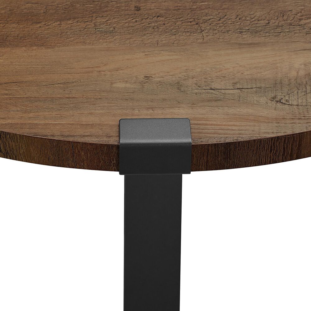 Walker Edison Metal Wrap Coffee Table in Rustic Oak and Black, , large
