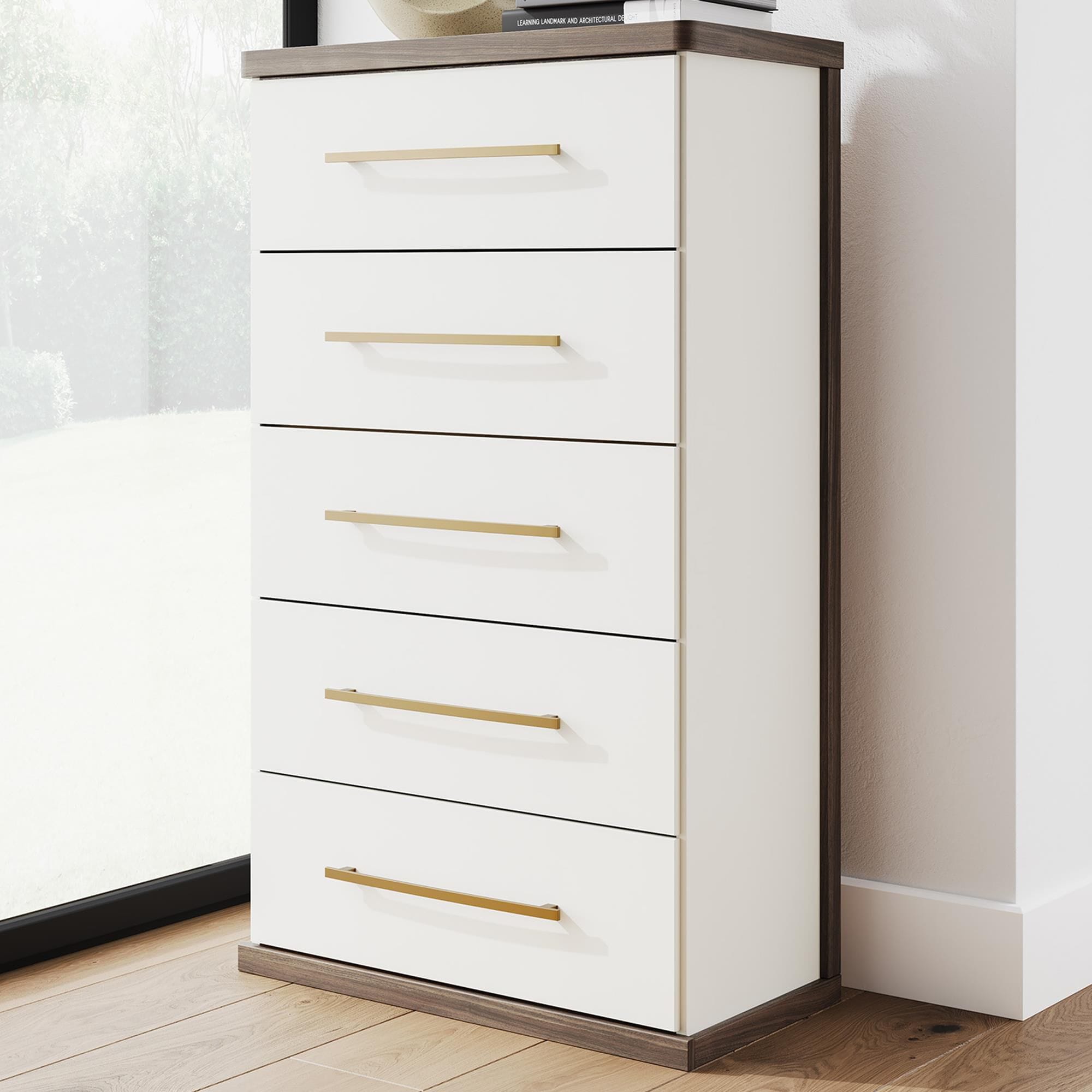 Ashley Kendanport 5-Drawer Chest in Dark Brown and Matte White