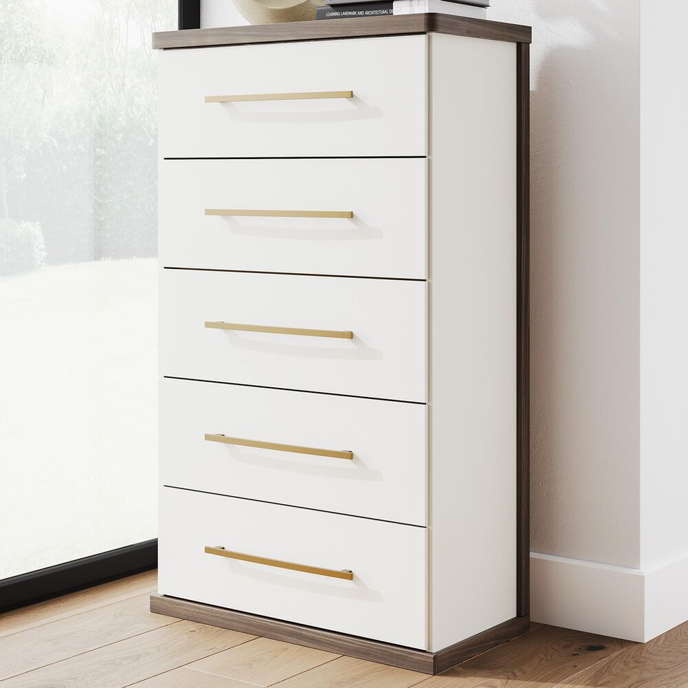 Ashley Kendanport 5-Drawer Chest in Dark Brown and Matte White, , large