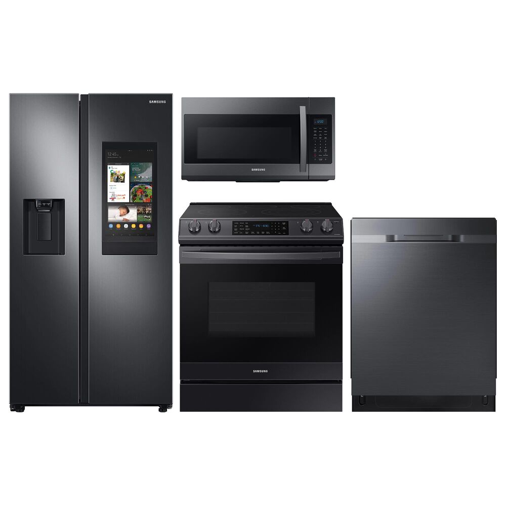 Samsung 4-Piece Kitchen Package with 26.7 Cu. Ft. Side-by-Side Refrigerator and Pocket Handle Dishwasher in Black Stainless Steel, , large