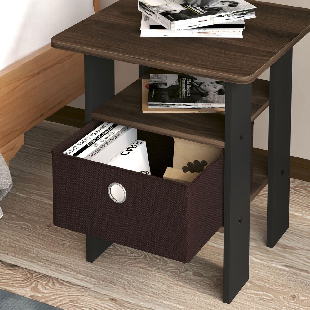HOMLUX 2-Piece 1-Shelf End Table with Bin Drawer in Walnut and Dark Brown, , large