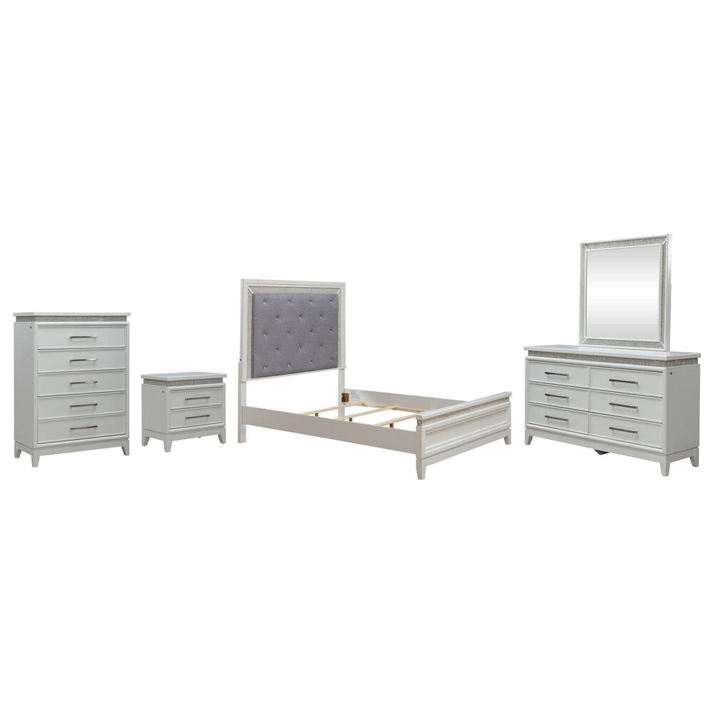 Belle Furnishings Reflections 5-Piece Queen Upholstered Bedroom Set in Pearl White and Rhinestone, , large