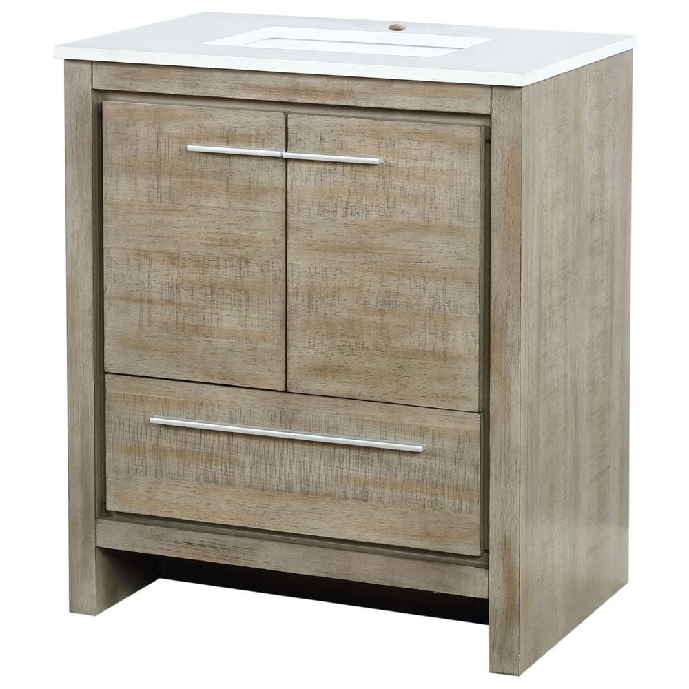 Lexora Home Lafarre 30" Single Bathroom Vanity in Rustic Acacia with 2 cm White Cultured Marble Top and Rectangular Sink, , large