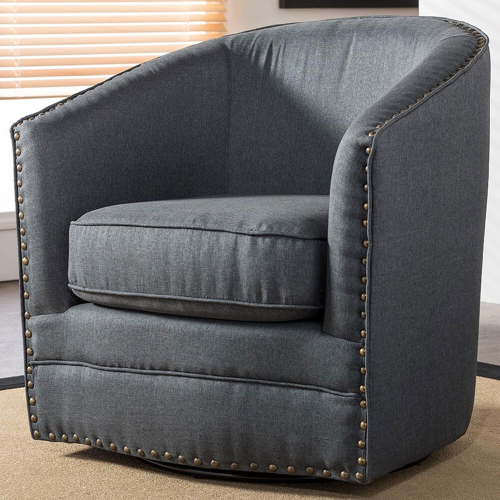 Baxton Studio Porter Swivel Chair in Grey, , large