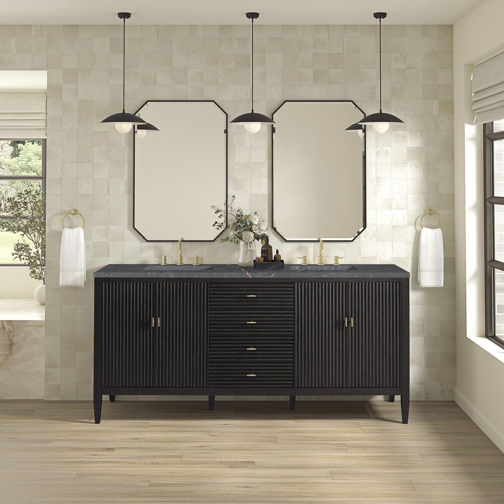 James Martin Vanities Myrrin 72&quot; Double Vanity Carbon Oak with 3 cm Parisien Bleu Quartz Top, , large