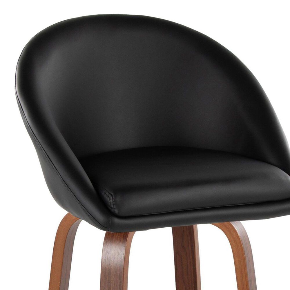 LumiSource Matisse 30" Swivel Barstool with Black Faux Leather Upholstery in Walnut and Black (Set of 2), , large
