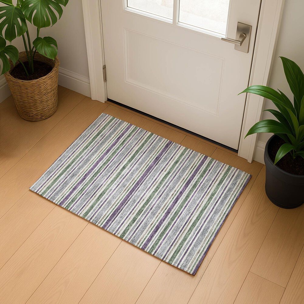 Dalyn Rug Company Soft Essentials Striped Pewter 1'8" x 2'6" Indoor/Outdoor Area Rug, , large