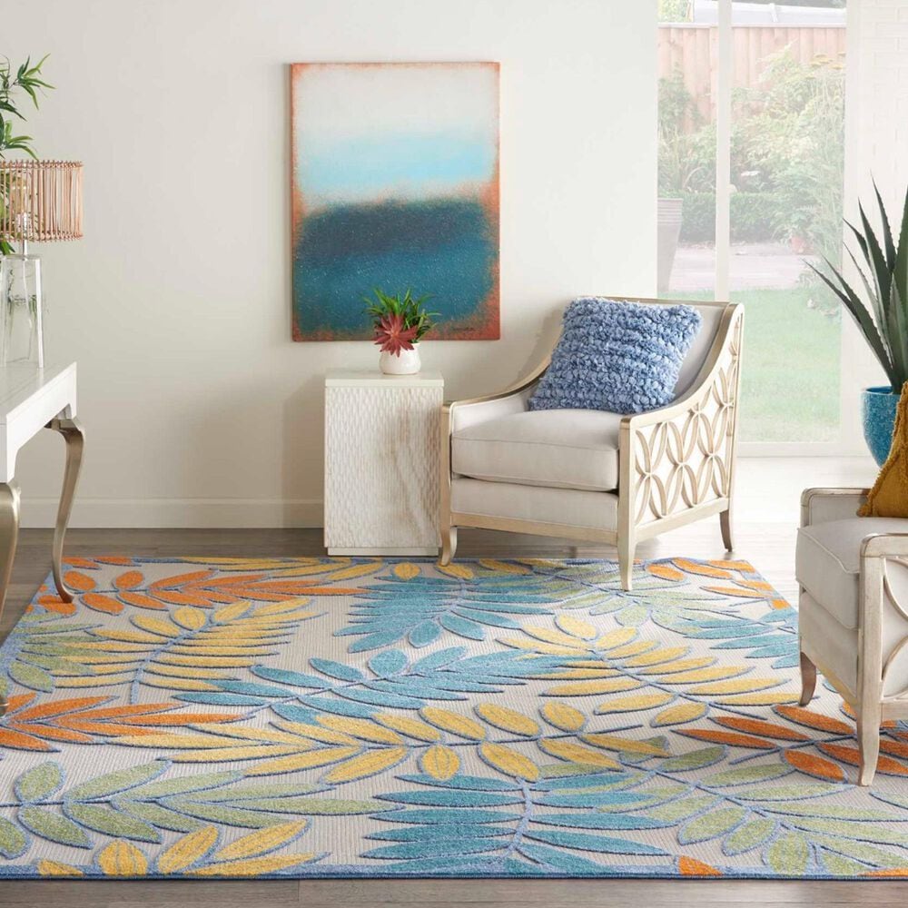 Nourison Aloha ALH18 9&#39; x 12&#39; Ivory and Multicolor Indoor/Outdoor Area Rug, , large