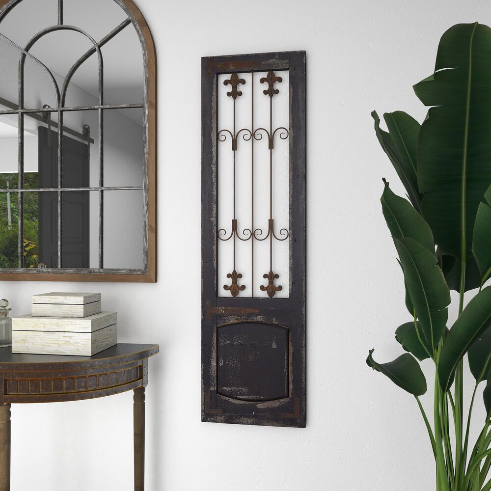 Maple and Jade 57&quot; x 16&quot; Gate Wall Decor in Dark Gray and Brown, , large