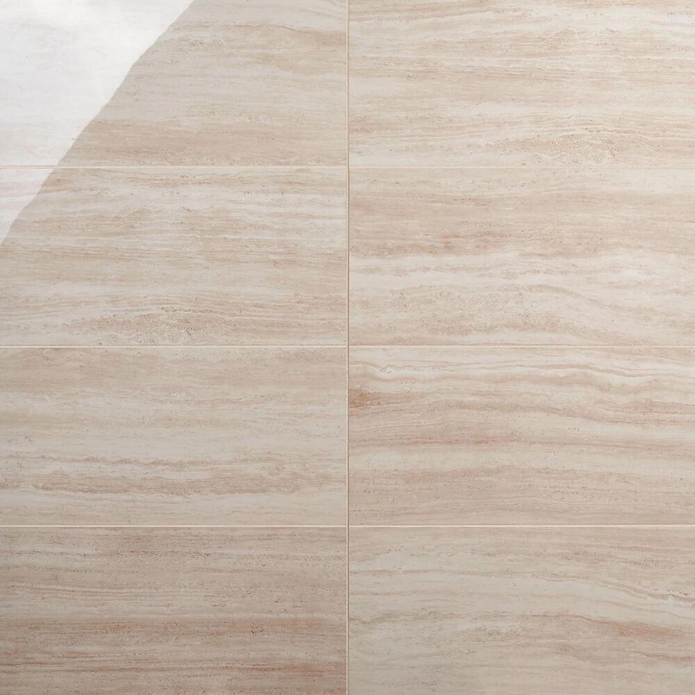 Soho Studio Zenit Beige 12" x 24" Travertine Look Polished Porcelain Tile, , large