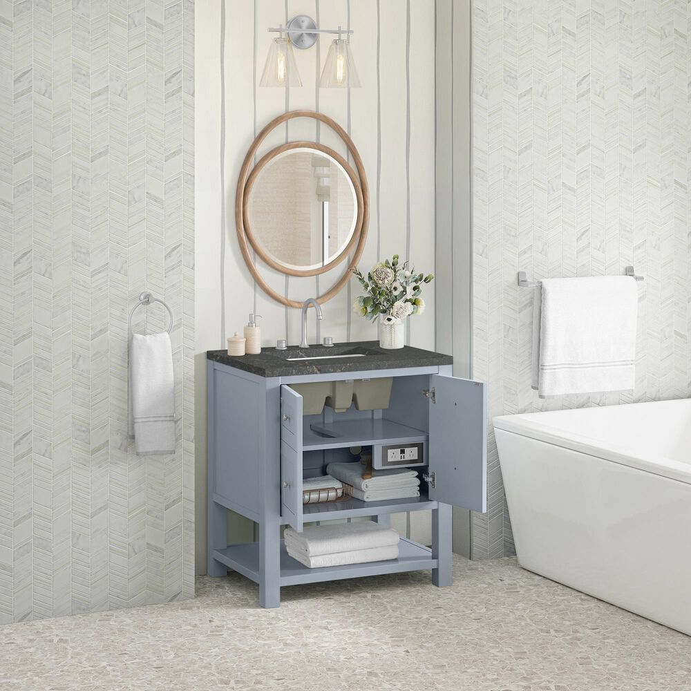 James Martin Vanities Breckenridge 30&quot; Single Bathroom Vanity in Serenity Blue with 3 cm Parisien Bleu Quartz Top and Rectangular Sink, , large