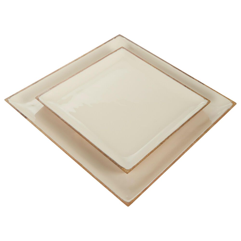 Maple and Jade Wood Tray in White and Natural &#40;Set of 2&#41;, , large