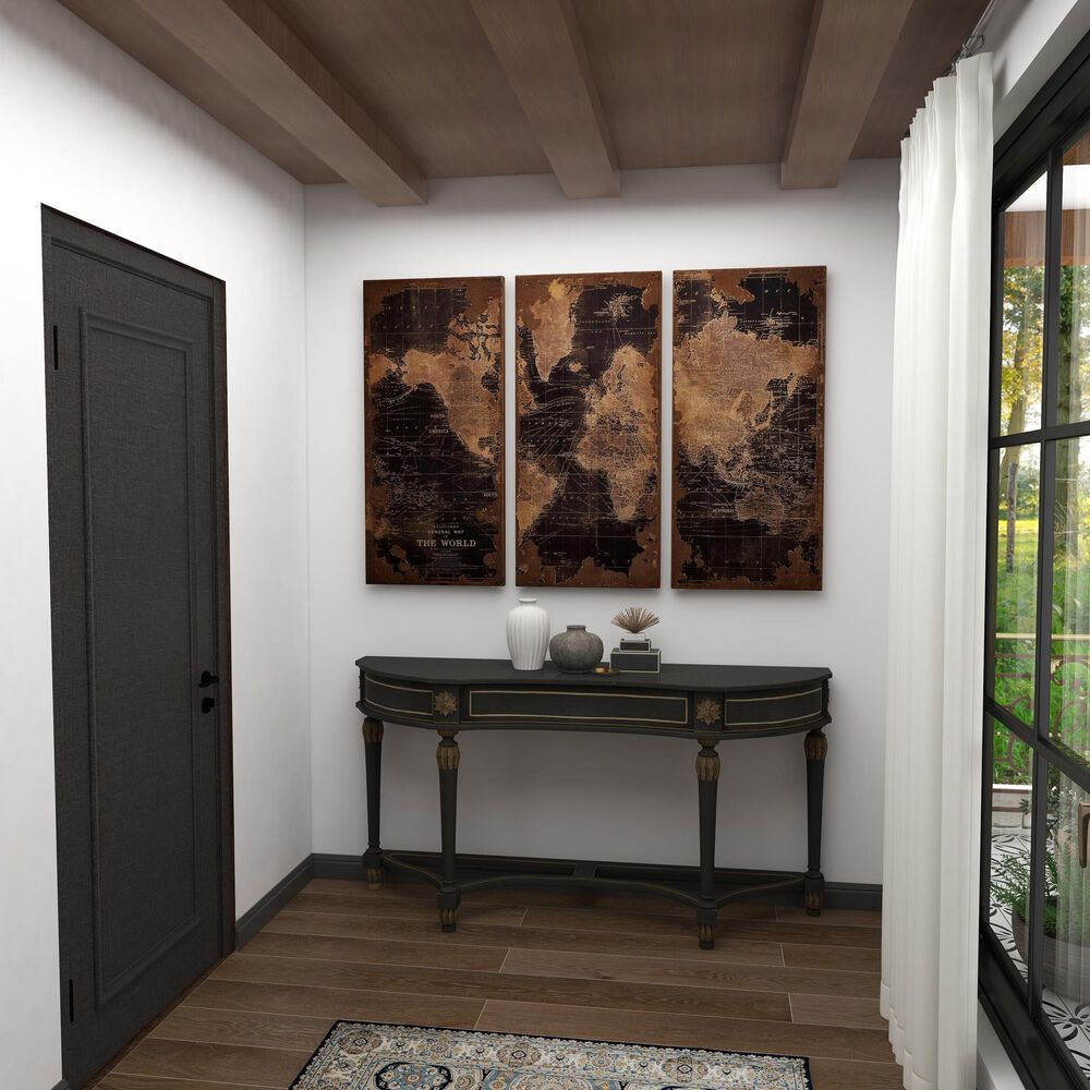 Maple and Jade 47&quot; x 22&quot; Vintage World Map Wall Decor in Black, Beige and Brown, , large