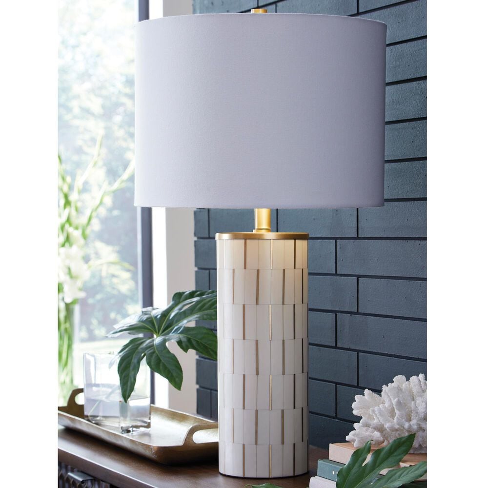 Ashley Faridworth Table Lamp in White and Gold, , large