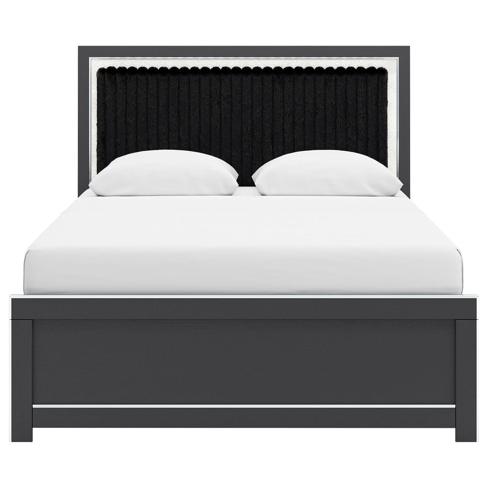 Ashley Zuraleus Queen Upholstered Panel Bed with Two Nightstands in Matte Black, , large