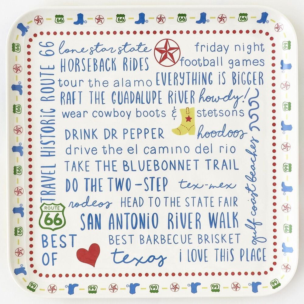 One Hundred 80 Degrees Texas In Bloom Handmade Square Platter in Multicolor, , large