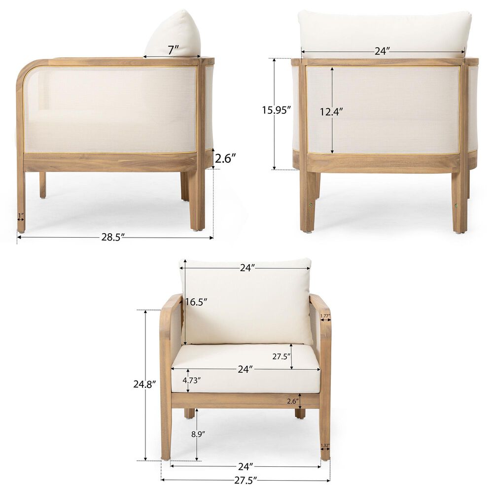 Hearth and Haven 24.8" Outdoor Armchair with Light Teak Frame in Beige (Set of 2), , large