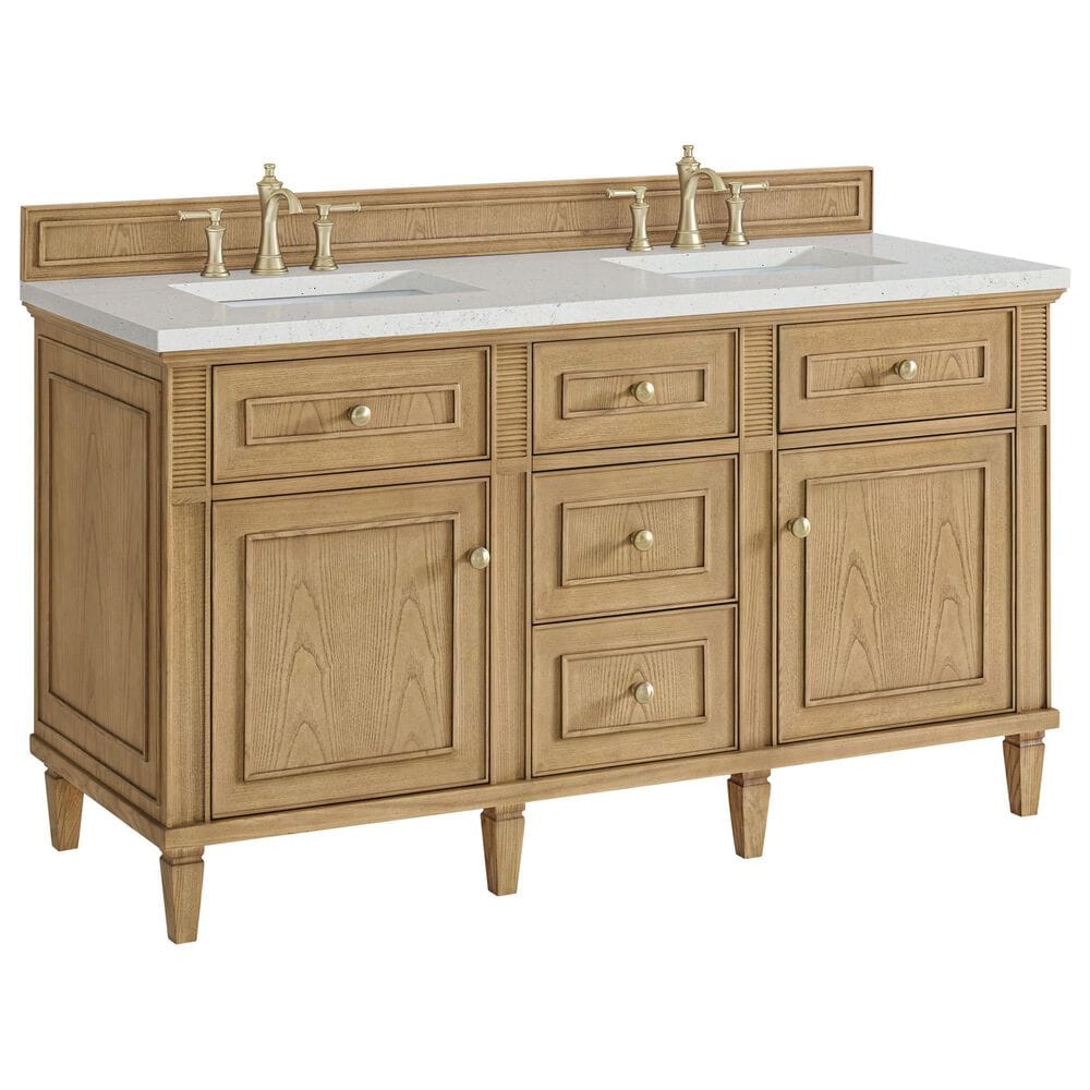 James Martin Vanities Lorelai 60" Double Vanity in Light Natural Oak with 3 cm Lime Delight Quartz Top, , large