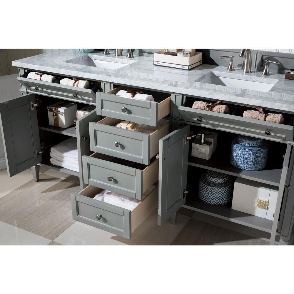 James Martin Vanities Brittany 72&quot; Double Bathroom Vanity in Urban Gray with 3 cm Carrara White Marble Top and Rectangle Sinks, , large