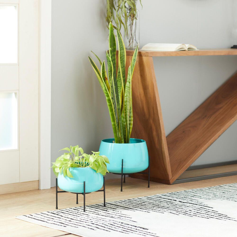 Maple and Jade Modern Planter in Teal and Black &#40;Set of 2&#41;, , large