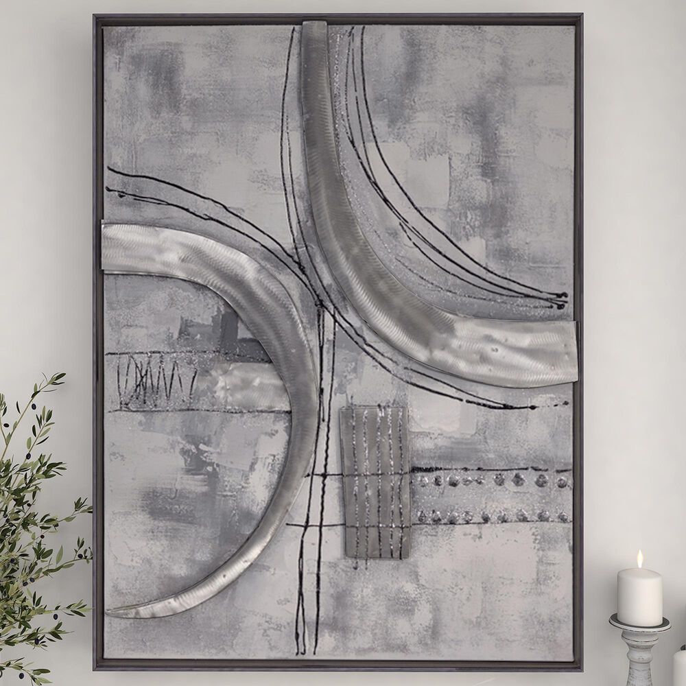 Maple and Jade 30&quot; x 40&quot; Contemporary Abstract Wall Art in Gray, White, Black and Silver, , large