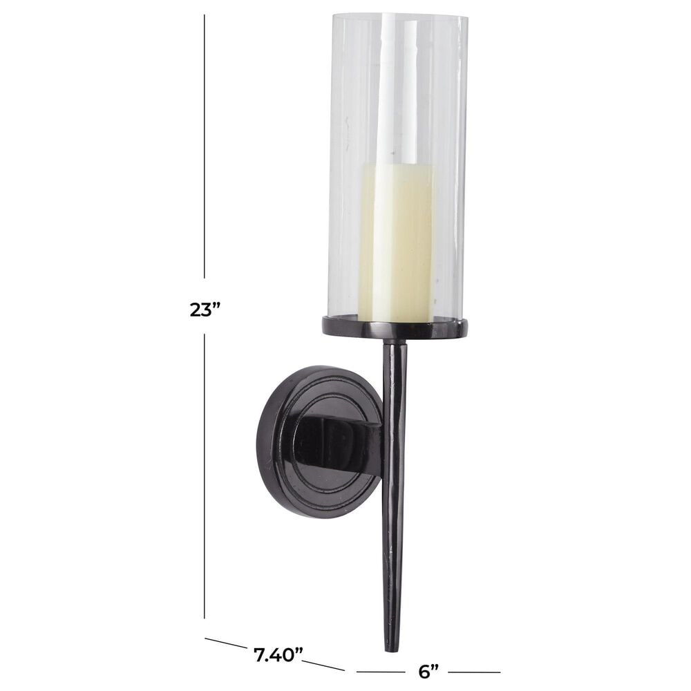 Maple and Jade 23&quot; Single Indoor/Outdoor Wall Mount Candle Holder in Polished Black and Clear, , large