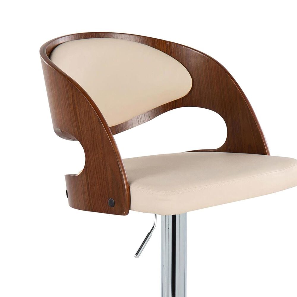 Lumisource Pino Adjustable Swivel Barstool with Cream Cushion in Chrome and Walnut &#40;Set of 2&#41;, , large