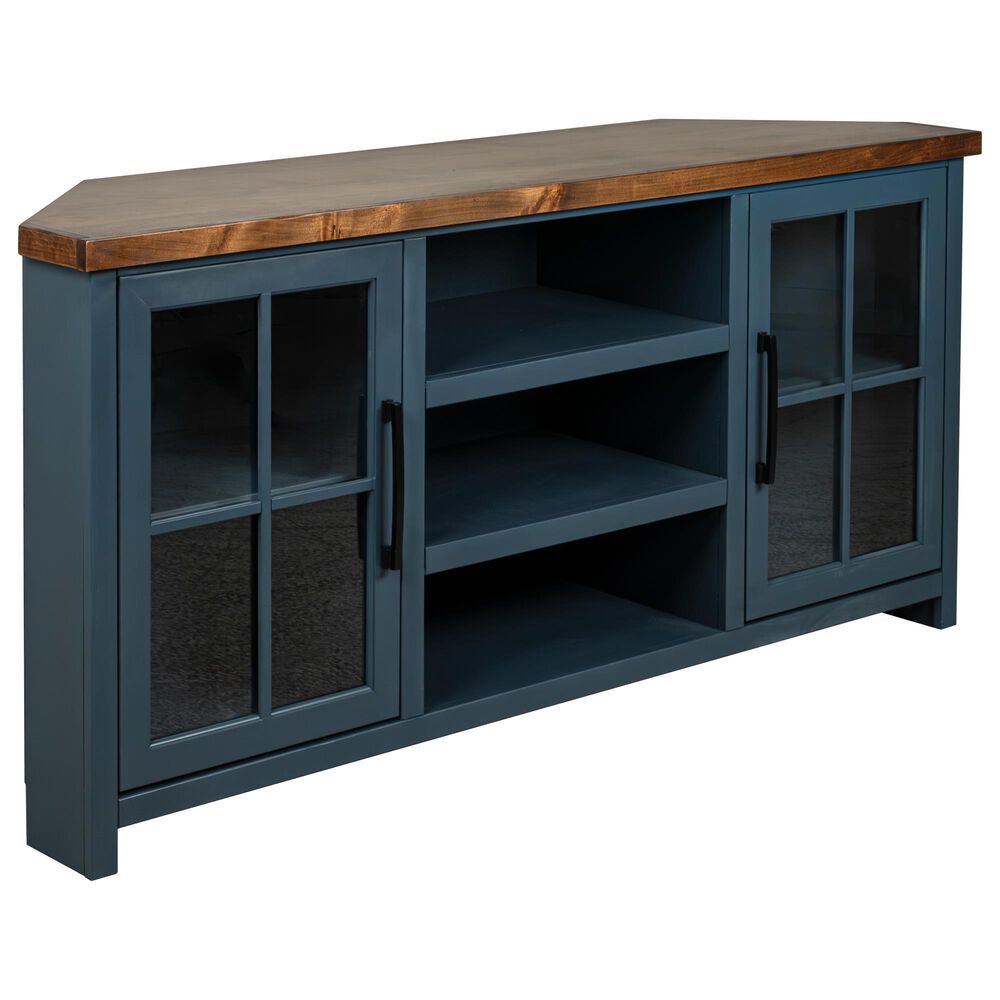 Legends Home Nantucket 67" Corner TV Stand in Blue Denim and Whiskey, , large