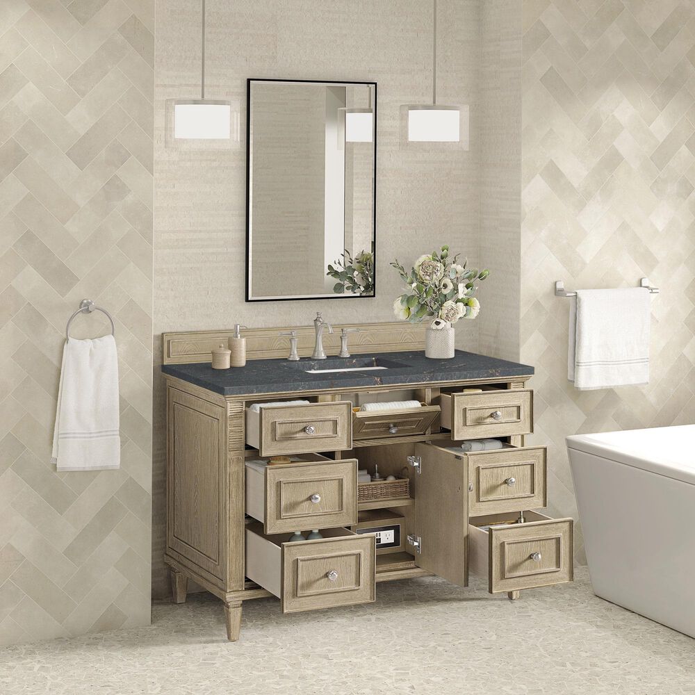 James Martin Vanities Lorelai 48&quot; Single Vanity in Whitewashed Oak with 3 cm Parisien Bleu Quartz Top, , large