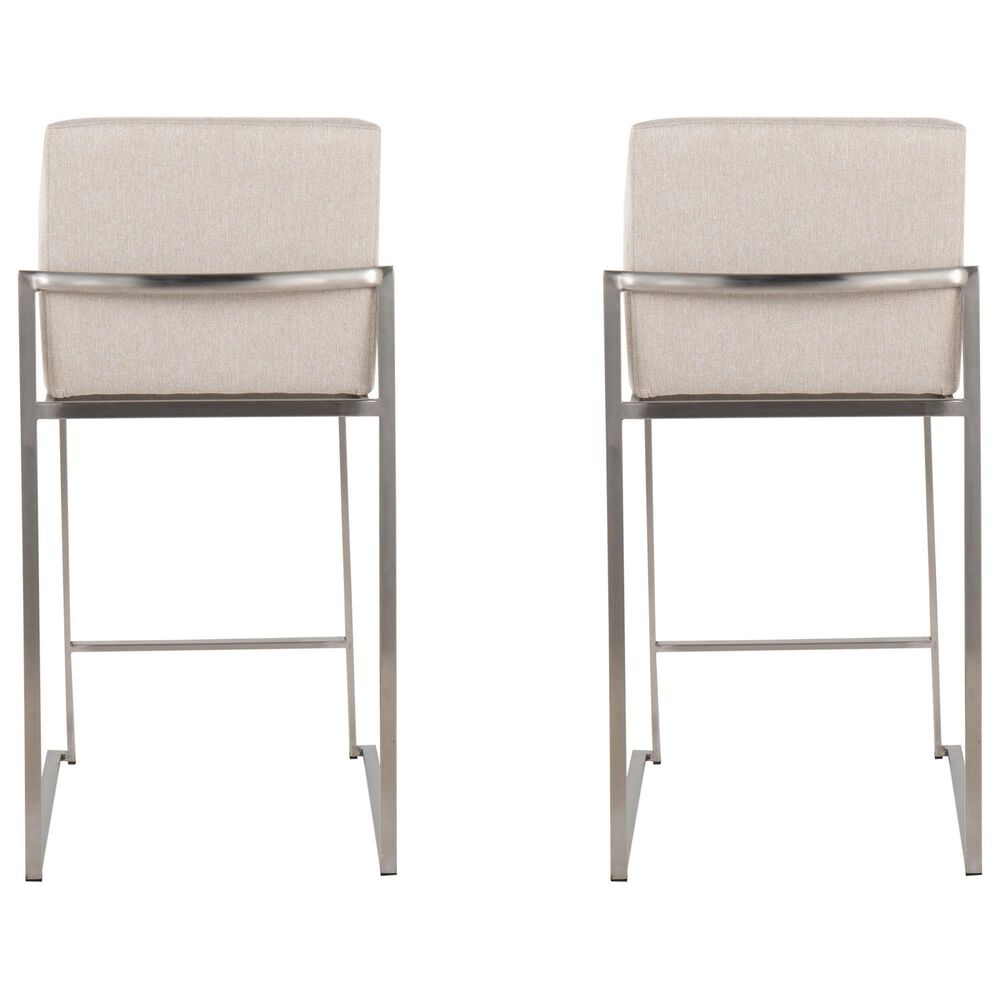 Lumisource Fuji High Back Counter Stool with Beige Fabric Cushion in Stainless Steel &#40;Set of 2&#41;, , large