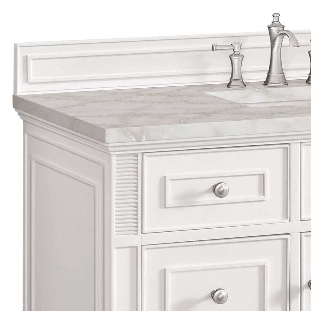 James Martin Vanities Lorelai 48&quot; Single Vanity in Bright White with 3 cm Victorian Silver Quartz Top, , large