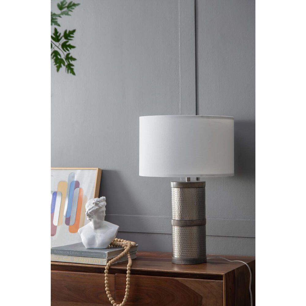 A&amp;B Home Hammered Table Lamp with Collapsible Shade in Gray and Silver, , large