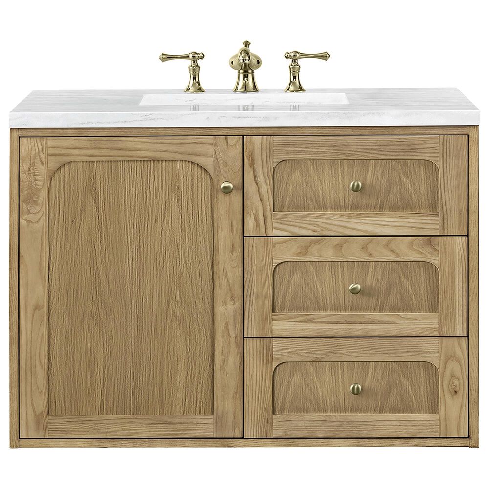 James Martin Vanities Laurent 36&quot; Single Bathroom Vanity in Light Natural Oak with 3 cm Arctic Fall Solid Surface Top and Rectangular Sink, , large