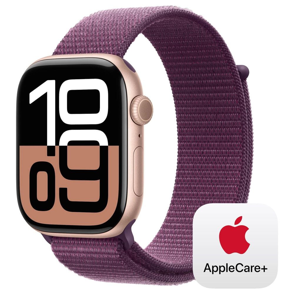 Apple Watch Series 10 GPS + Cellular 46mm Rose Gold Aluminum Case with Plum Sport Loop, , large