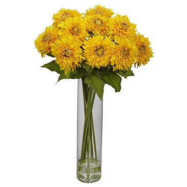Nearly Natural Inc Yellow Sunflower with Cylinder Silk Flower Arrangement, , large