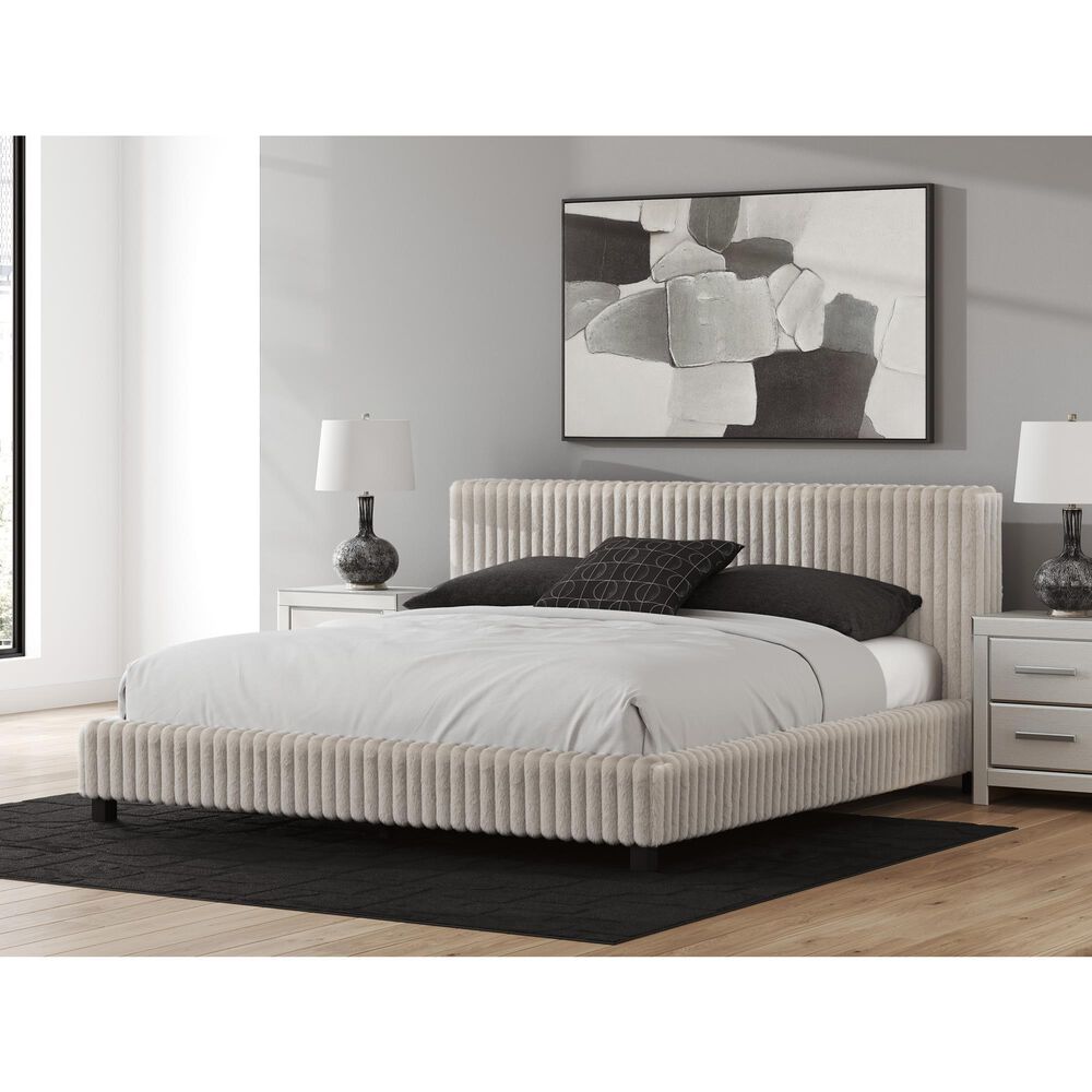 Ashley Zuraleus King Upholstered Platform Bed with Two Nightstands in Matte White, , large