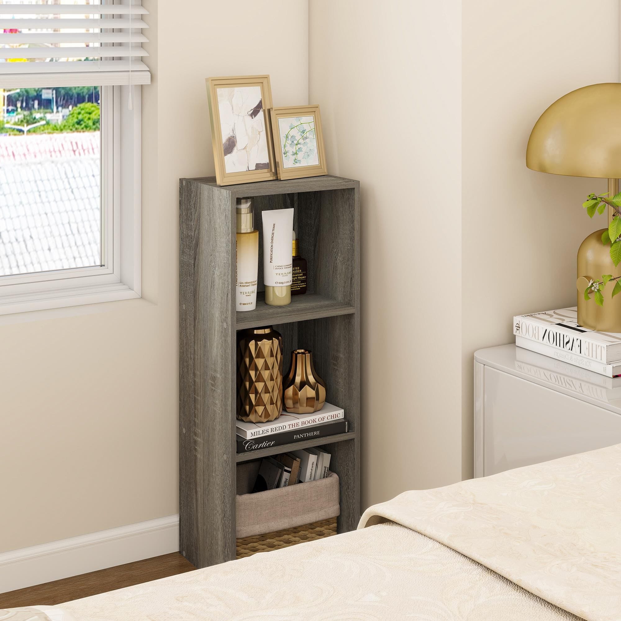 Noviland 3-Tier Bookcase with Decorative Open Shelves in French Oak