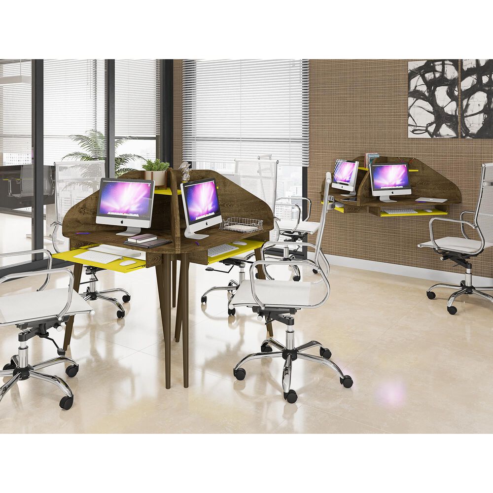 Dayton Bradley 2-Piece Cubicle Section Desk in Rustic Brown/Yellow, , large