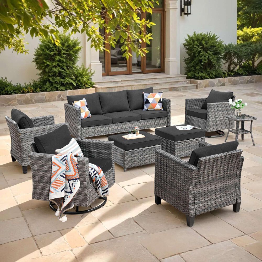 HOMLUX 8-Piece Outdoor Patio Furniture in Black, , large