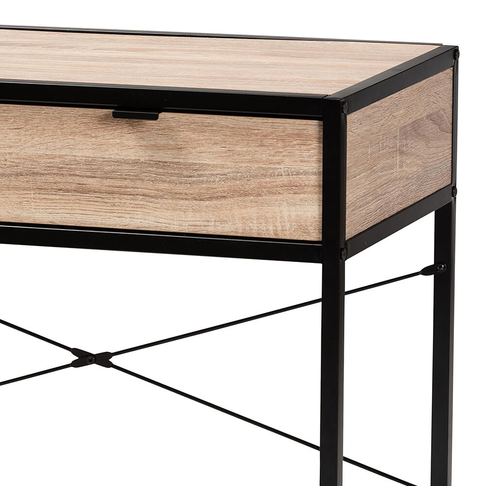 Baxton Studio Grayer 2-Drawer Desk in Natural Brown and Black, , large