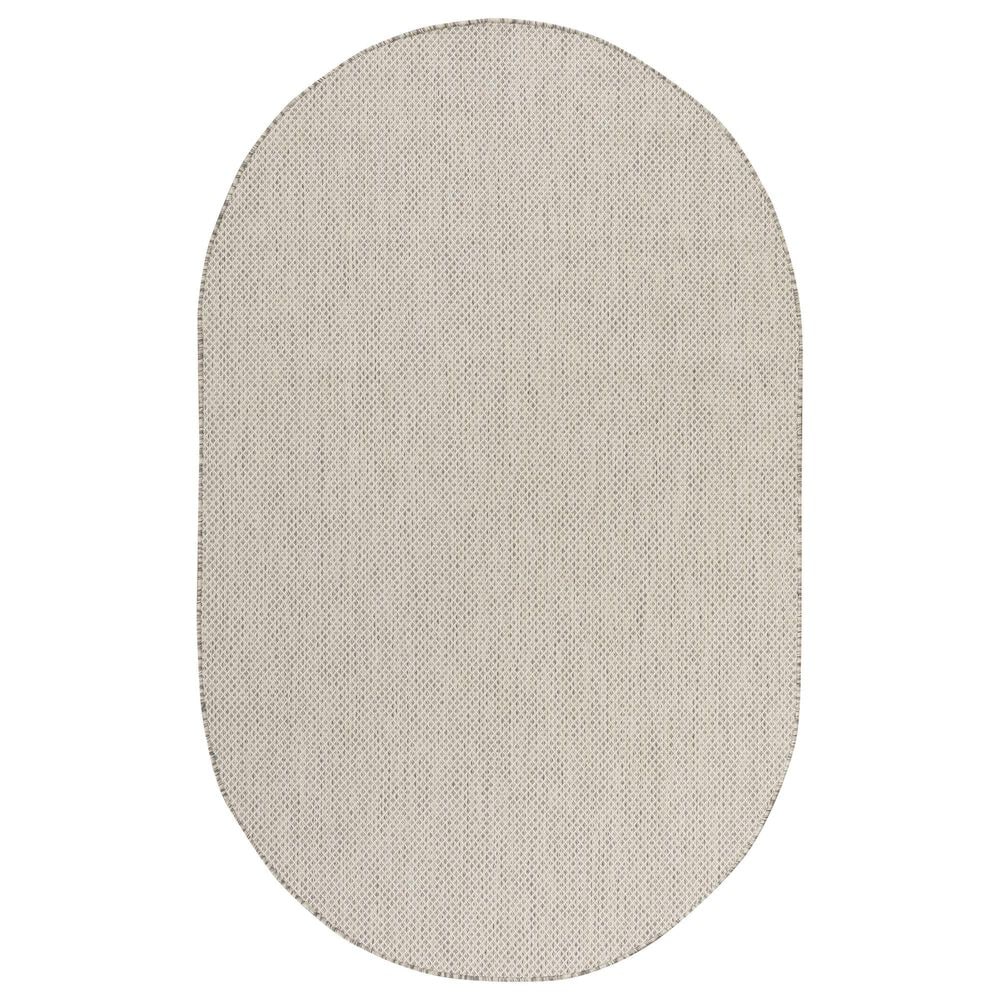 Nourison Courtyard Ivory and Silver 3" x 5" Oval Indoor/Outdoor Area Rug, , large