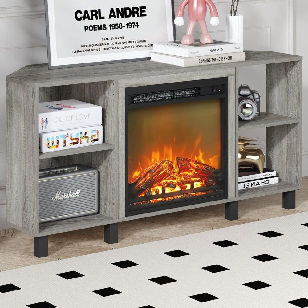 Noviland 47&quot; Corner Fireplace TV Stand in French Oak Grey, , large