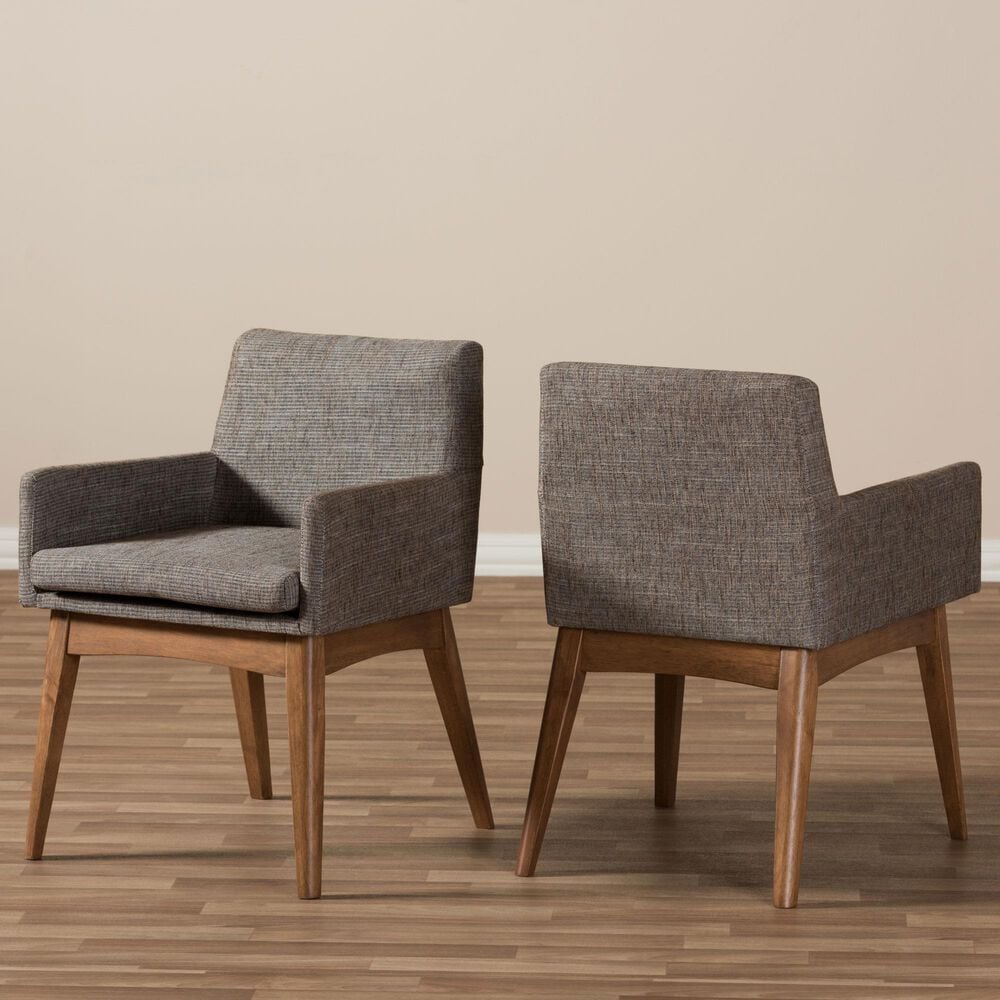 Baxton Studio Nexus Arm Chair with Gravel Cushion in Walnut Brown (Set of 2), , large