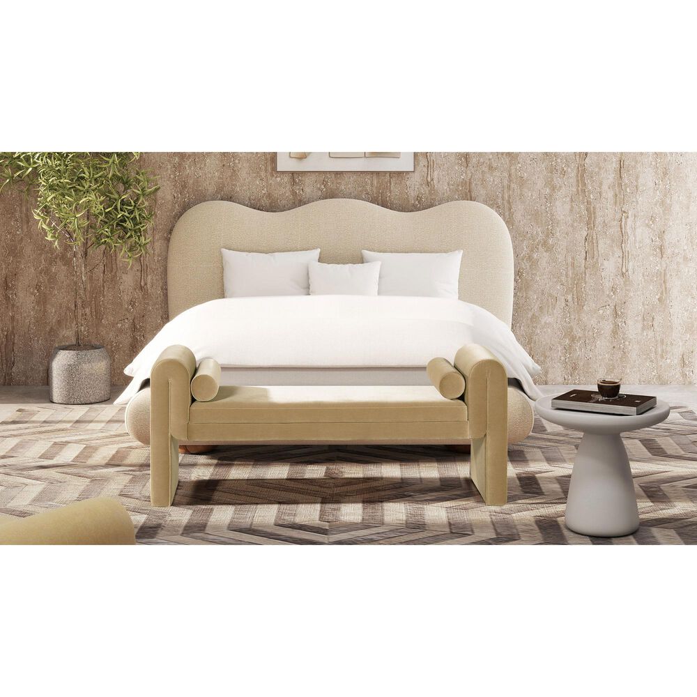 Jennifer Taylor Home Mason Arched Arm Bench with Bolster Pillows in Camel Brown Beige, , large