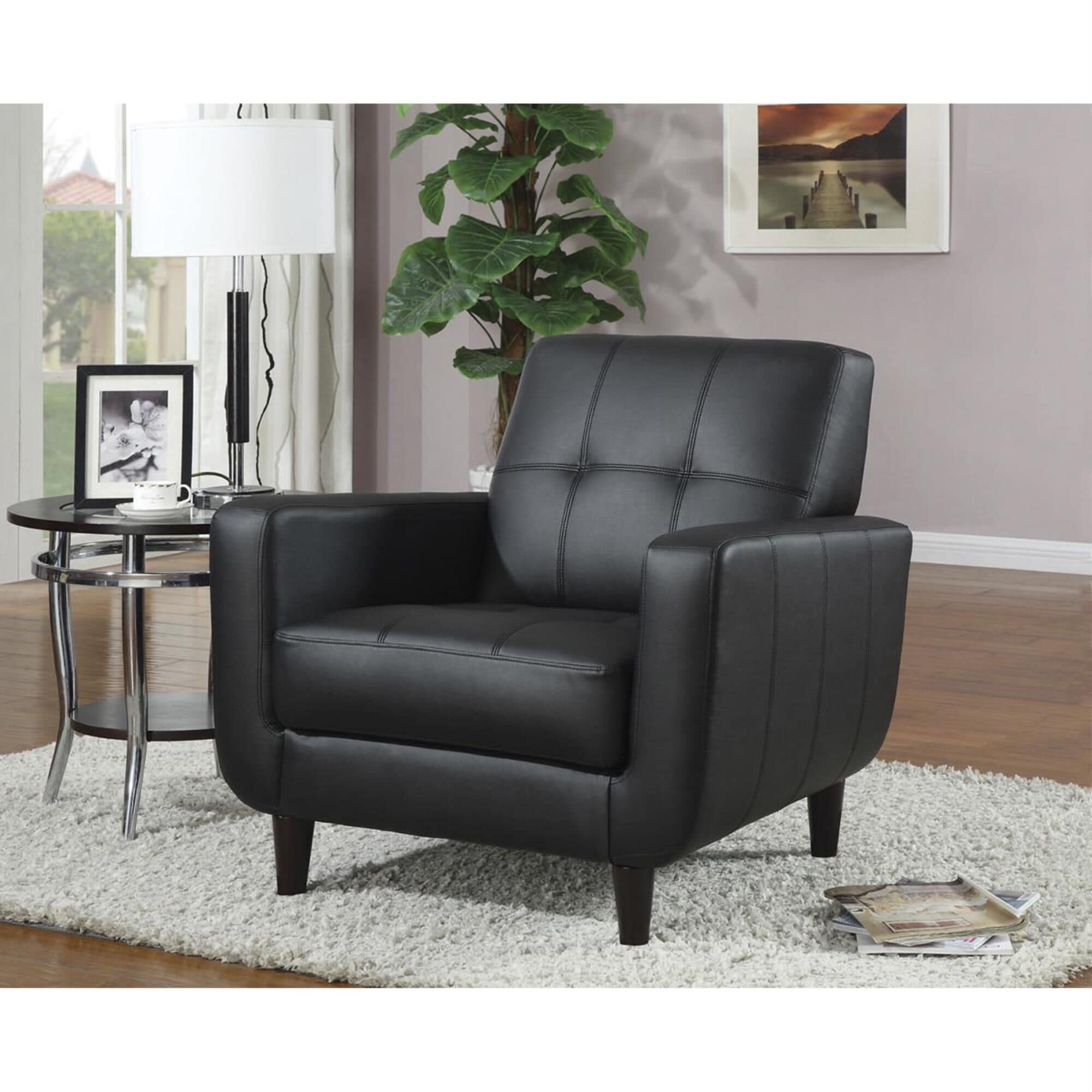 Living Essentials Contemporary Accent Chair with Track Arms in Black