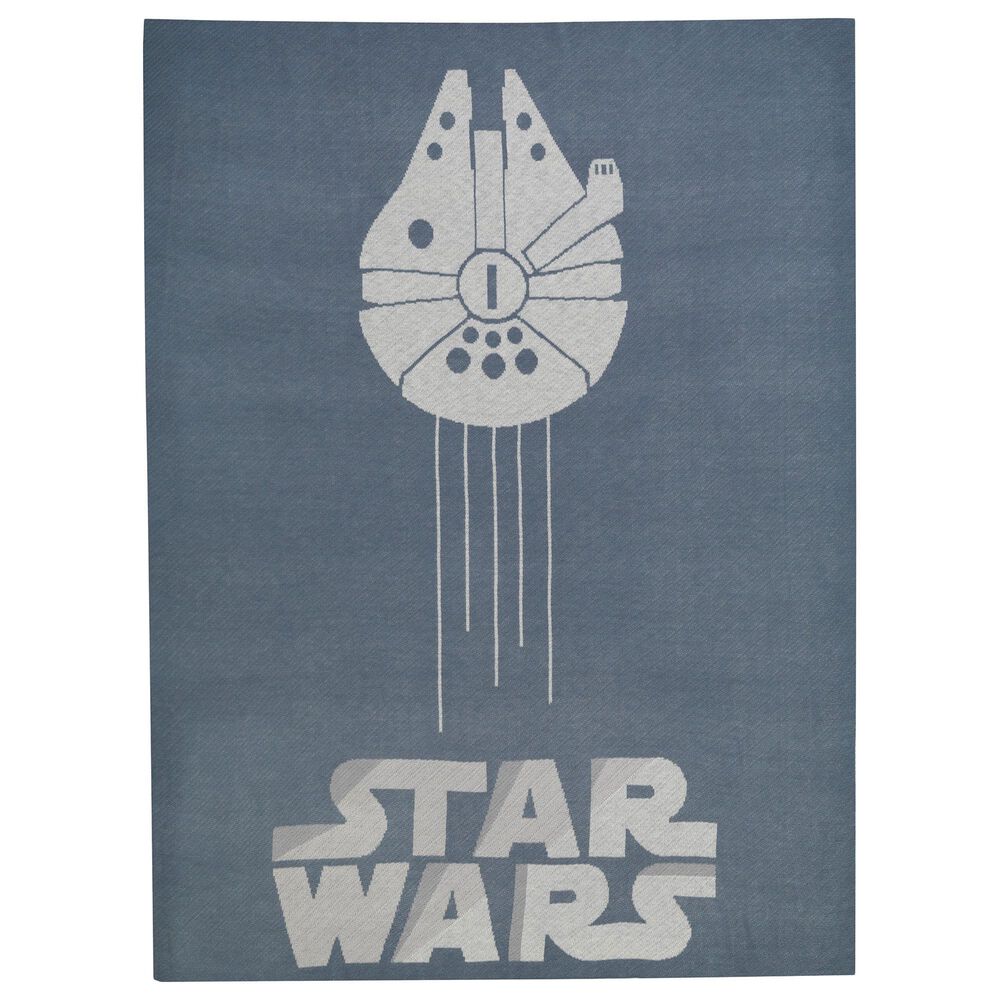 Lambs and Ivy Star Wars Signature Millennium Falcon Knit Baby Blanket in Blue and Gray, , large