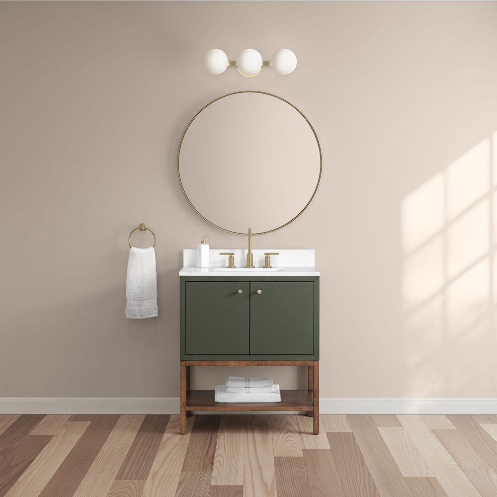 37B Isadore 30" Single Bathroom Vanity Cabinet in Deep Olive Green and White Composite Stone Top and Backsplash, , large