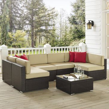 Crosley Furniture Sea Island 7-Piece Wicker Sectional Set in Brown, , large