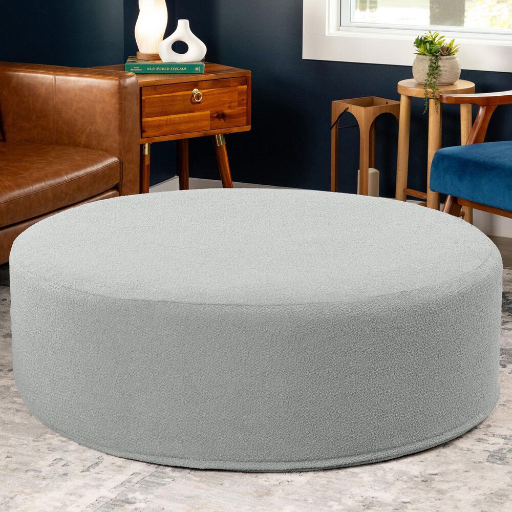 Jaxx Candler Round Ottoman in Silver, , large